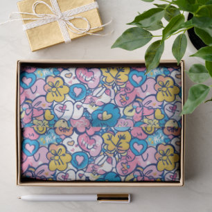 Cute Retro Doodle Hearts Love Artistic Pattern  Tissue Paper