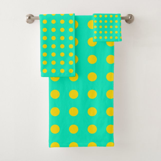 Cute Retro Dots Pattern in Mint Green and Yellow  Bath Towel Set (Insitu)