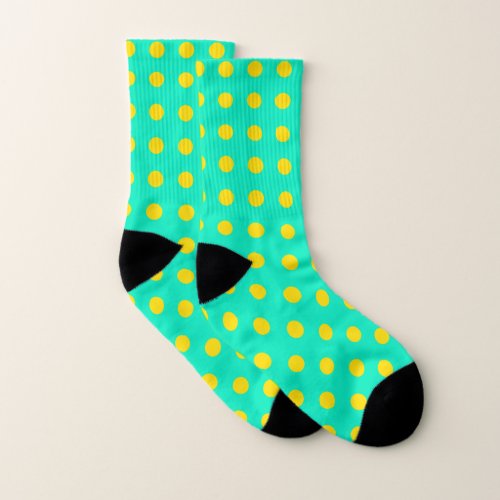 Cute Retro Dots Pattern in Mint Green and Yellow Socks