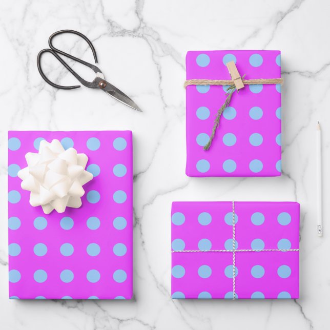 Cute Retro Dots Pattern in Purple and Periwinkle Wrapping Paper Sheets (Front)