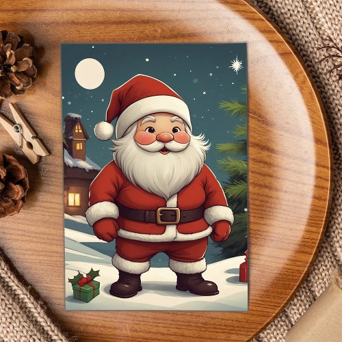 Cute Retro Dwarf Santa Christmas Holiday Card