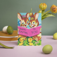 Cute retro Easter Bunnies Holiday postcard