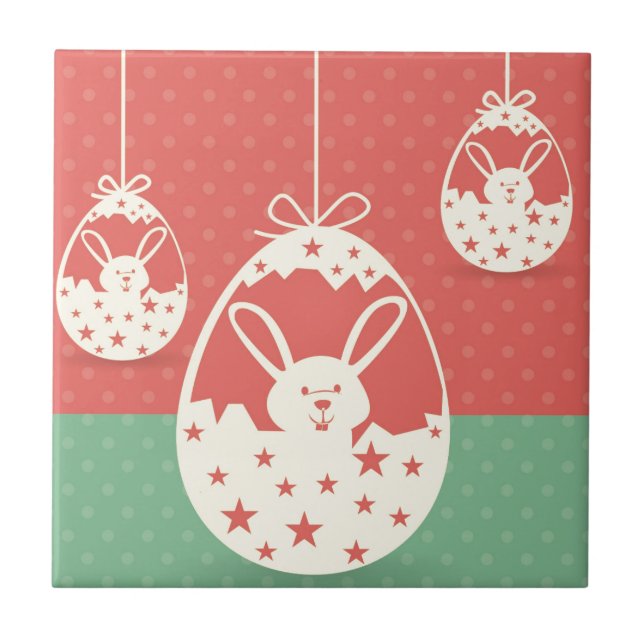 Cute retro Easter bunny and Easter egg Ceramic Tile (Front)