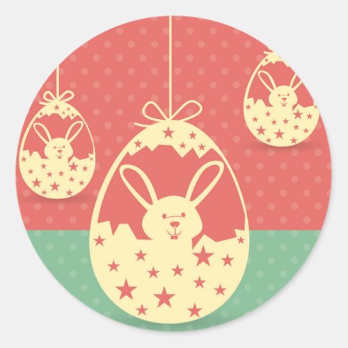 Cute retro Easter bunny and Easter egg Classic Round Sticker