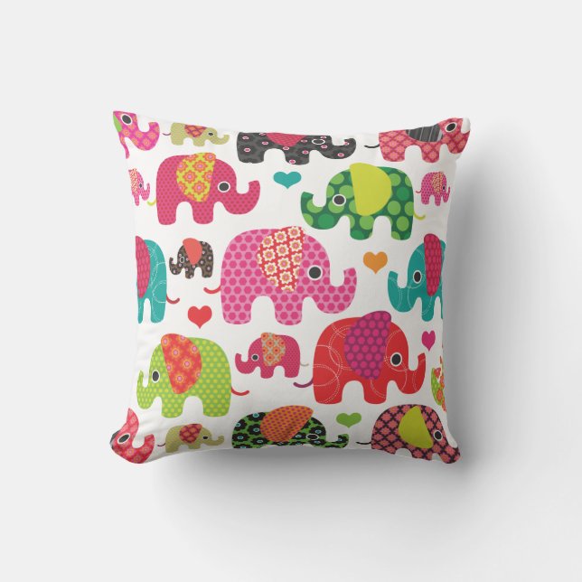 Cute retro elephant pattern india design throw pillow (Front)