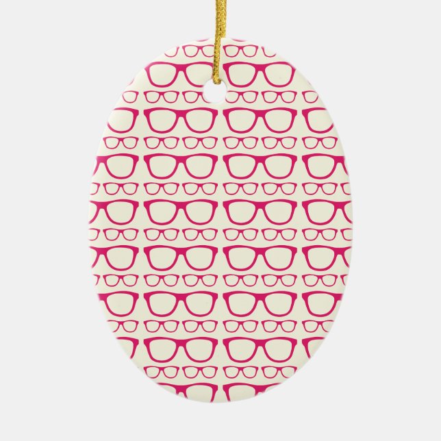 Cute Retro Eyeglass Hipster Ceramic Ornament (Front)