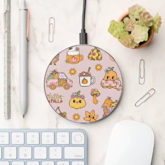 Cute Retro Fall Pumpkin Pattern Wireless Charger