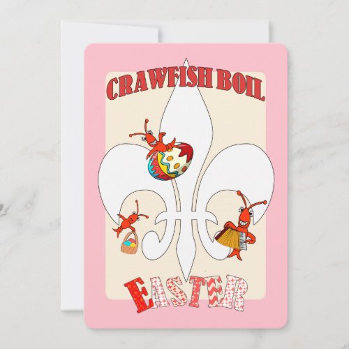 Cute Retro Feel Easter Crawfish Boil pink Invitation