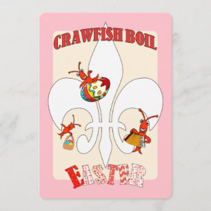 Cute Retro Feel Easter Crawfish Boil (pink) Invitation