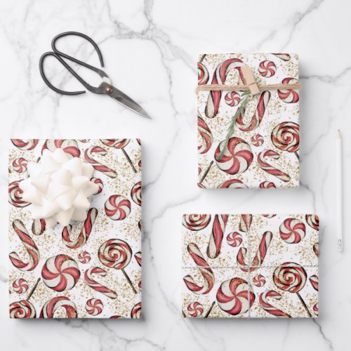 Cute Retro Festive Candy Cane Lollipops Pattern Wrapping Paper Sheets