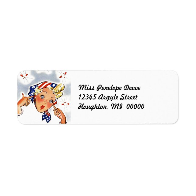 Cute Retro Fire-Cracker Lady Return Address Labels (Front)