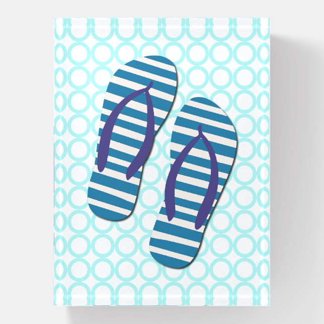Cute Retro Flip Flops Beach Art Glass Paperweight (Vertical)