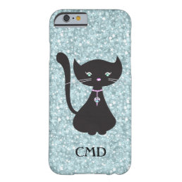 Cute Retro Floral Cat Design Green Glitter Barely There iPhone 6 Case