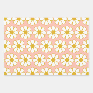 Cute Retro Floral Daisy Pattern Wrapping Paper Sheets
