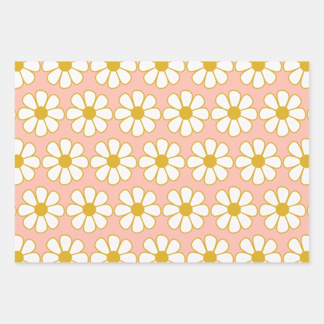 Cute Retro Floral Daisy Pattern Wrapping Paper Sheets (Front)