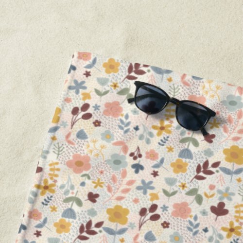 Cute Retro Floral Design Beach Towel