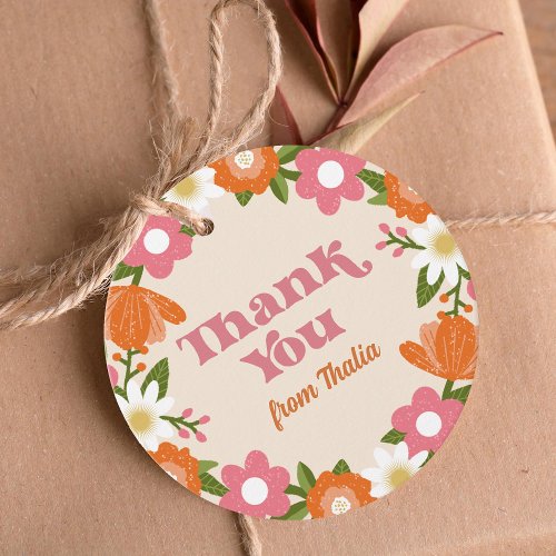 Cute Retro Floral Frame Thank You Favor Tags