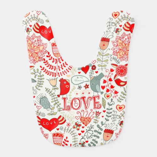 Cute Retro Floral Illustration Valentines Design Bib