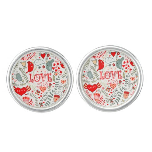 Cute Retro Floral Illustration Valentines Design Cufflinks