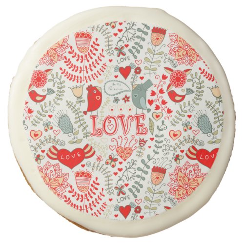 Cute Retro Floral Illustration Valentines Design Sugar Cookie