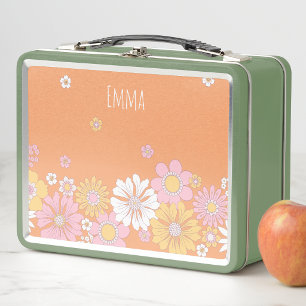 Cute Retro Floral Kids Girls Modern  Metal Lunch Box