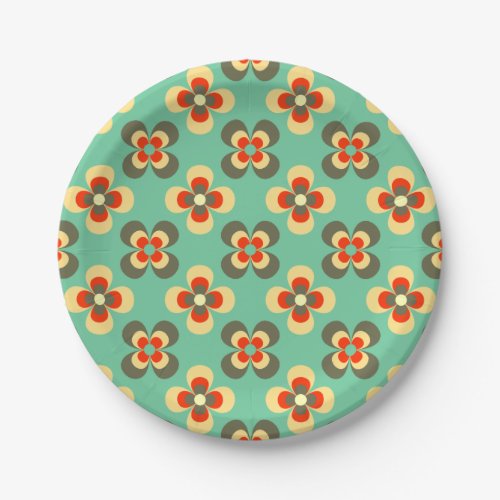 Cute Retro Floral Light Green Pattern Paper Plates