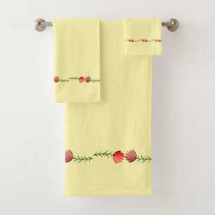 Cute retro floral Light mustard background Grandma Bath Towel Set