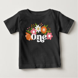 Cute Retro Floral One Baby's First Birthday Baby T-Shirt