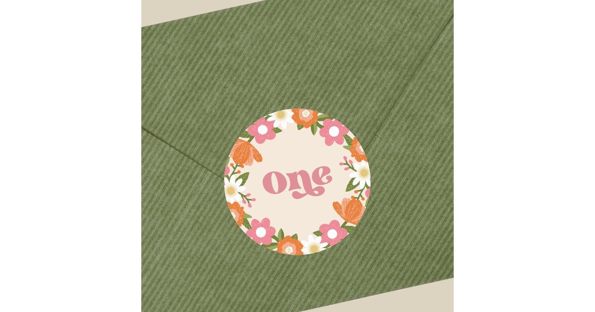 Baby First Rave Sticker Cute Retro Floral One | Baby's First Birthday Classic Round Sticker ...