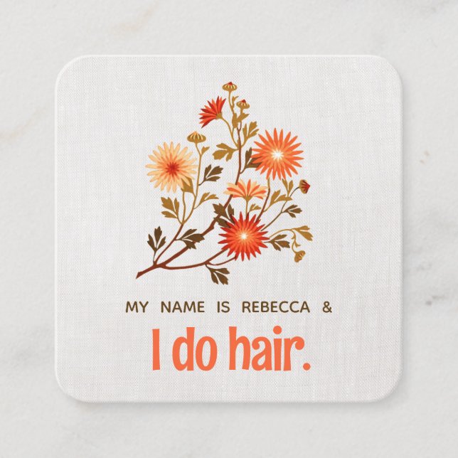 Cute Retro Floral Orange Wildflowers Square Business Card (Front)