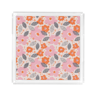 Cute Retro Floral Pattern Acrylic Tray