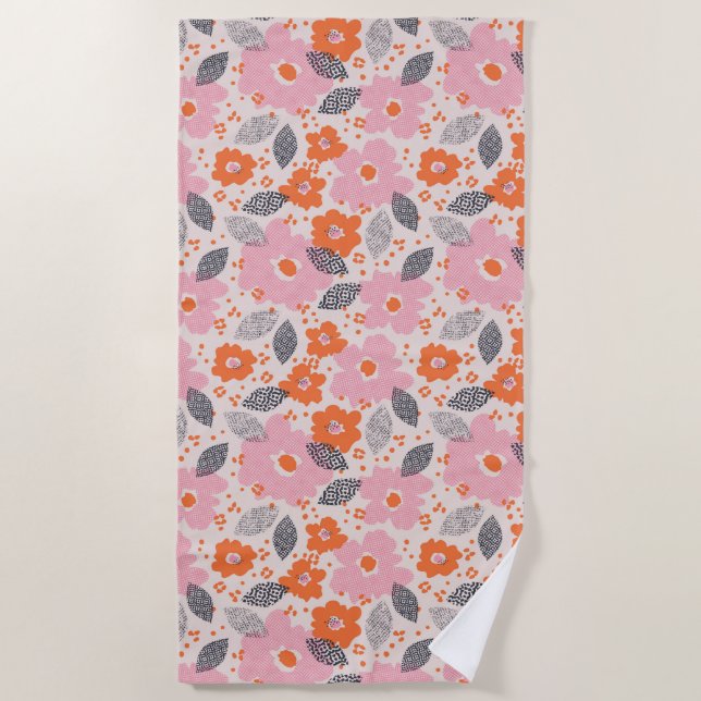 Cute Retro Floral Pattern Beach Towel (Front)