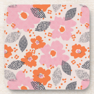 Cute Retro Floral Pattern Beverage Coaster