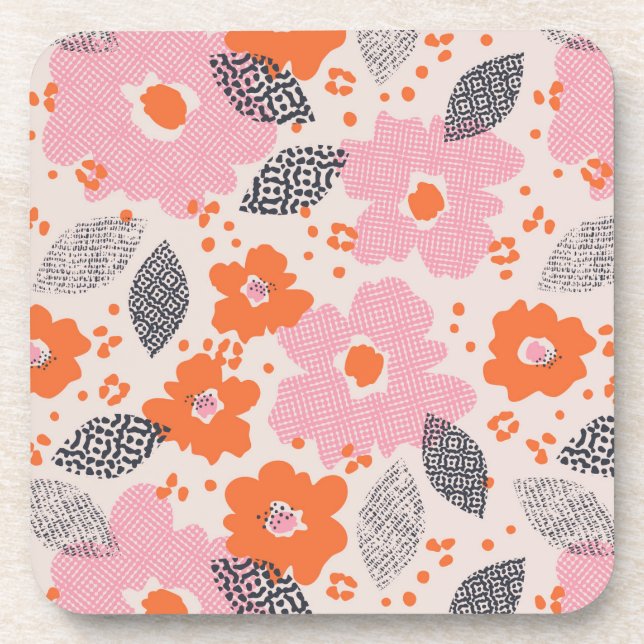 Cute Retro Floral Pattern Beverage Coaster (Front)