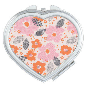Cute Retro Floral Pattern Compact Mirror