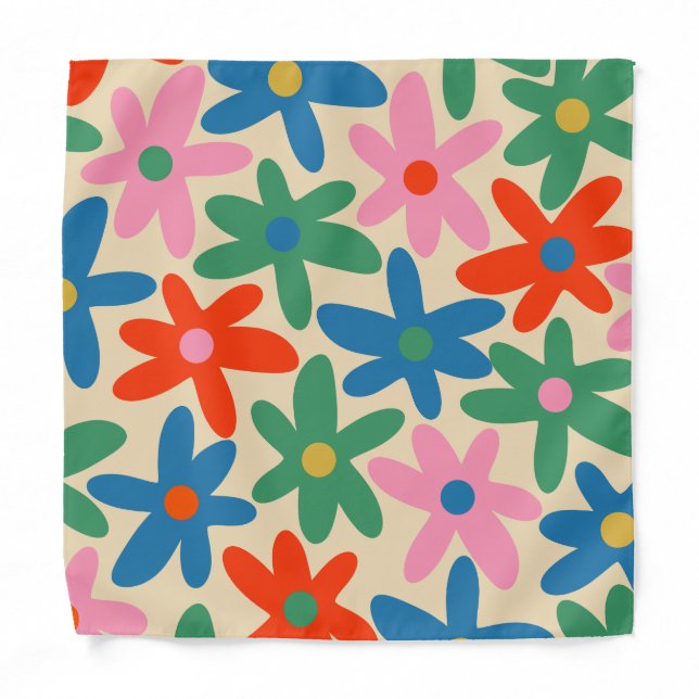 Cute Retro Floral Pattern Daisy Time Bandana (Front)