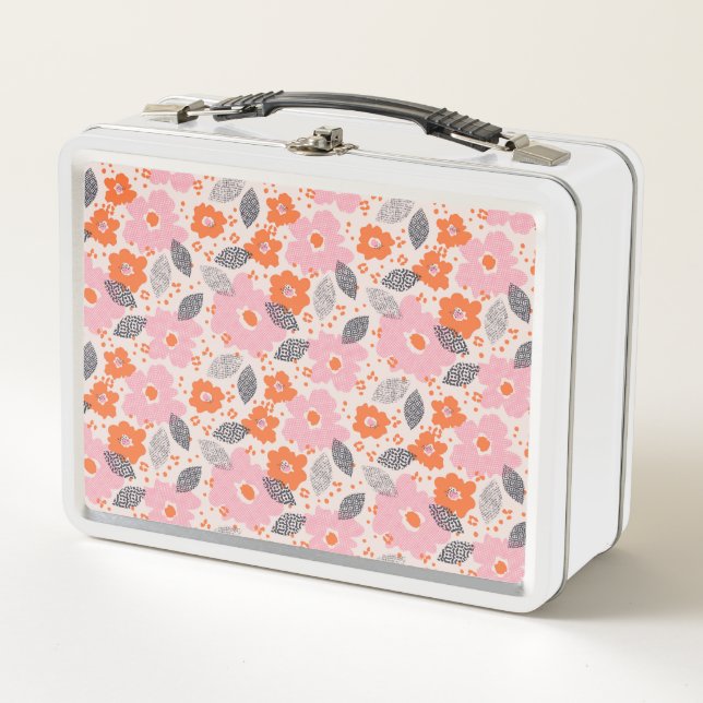 Cute Retro Floral Pattern Metal Lunch Box (Front)