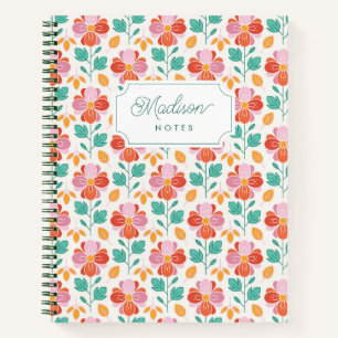 Cute Retro Floral Pattern Monogram Notebook