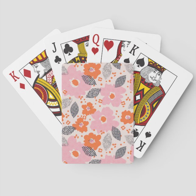 Cute Retro Floral Pattern Poker Cards (Back)