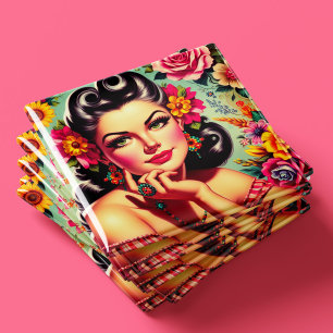 Cute Retro Floral Pin-up Portrait Magnet