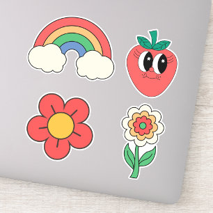 Cute Retro Floral Stylish Rainbow Set of 4 Sticker