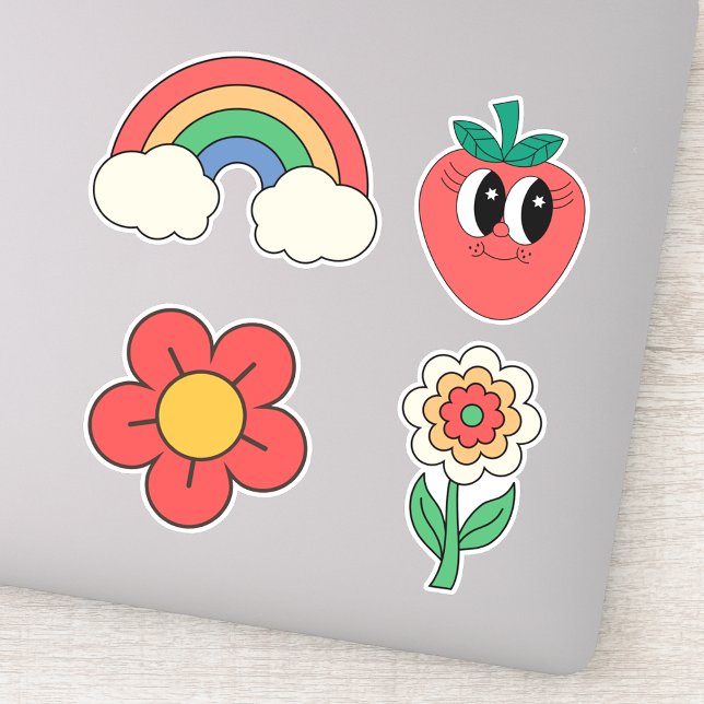 Cute Retro Floral Stylish Rainbow Set of 4  Sticker (Creator Uploaded)