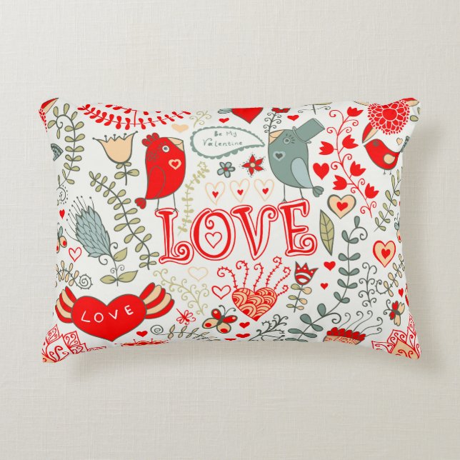 Cute Retro Floral Valentines Design Accent Pillow (Front)