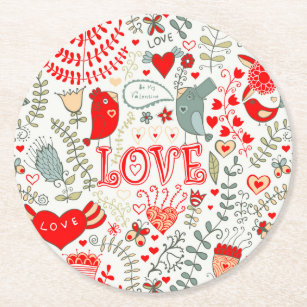 Cute Retro Floral Valentines Design Round Paper Coaster