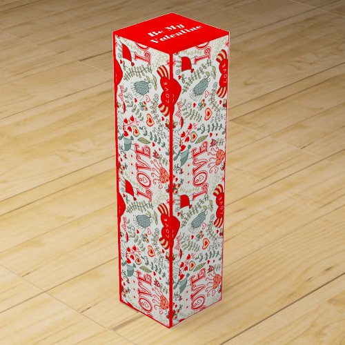 Cute Retro Floral Valentines Design Wine Box