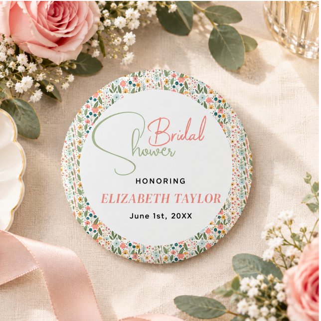 Cute Retro Flower Bridal Shower  Button (Cute Retro Flower Bridal Shower Button)