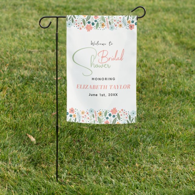 Cute Retro Flower Bridal Shower  Garden Flag (In SItu)
