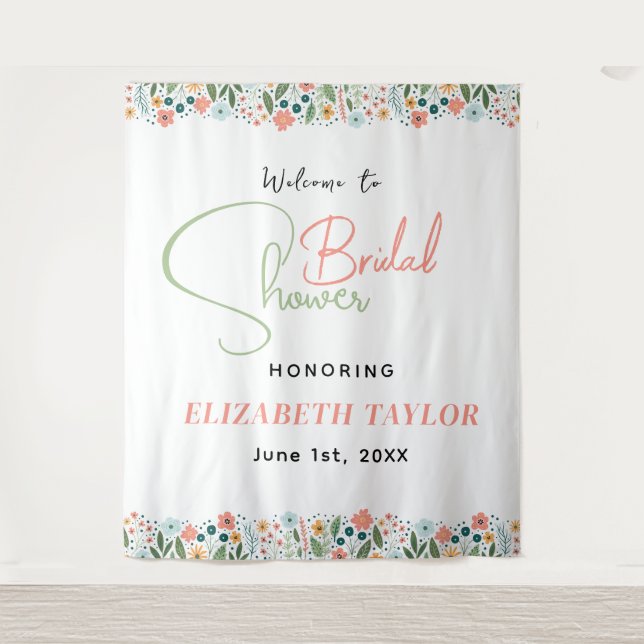 Cute Retro Flower Bridal Shower  Tapestry (Front)