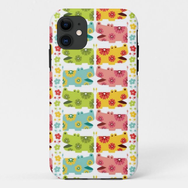cute retro flower hippie hippos pattern Case-Mate iPhone case (Back)