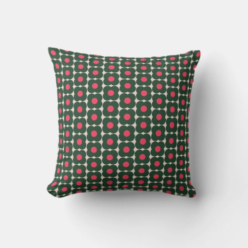 Cute Retro Flower Pattern Christmas Pink Green Throw Pillow